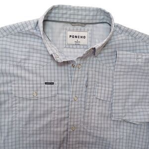 Poncho Pearl Snap Shirt Western Mens Medium Short Sleeve Double Pockets Vented